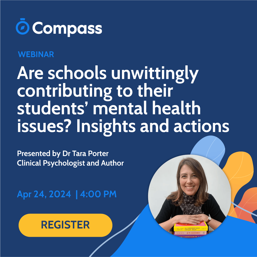 CompassMIS's tweet image. Join us, and clinical psychologist Dr Tara Porter, this Wednesday to explore insights and actions for better student mental health. Learn about what the data is showing, and actionable strategies to support students. Sign up 👉 zurl.co/d7JR 
#MentalHealth #CompassMIS