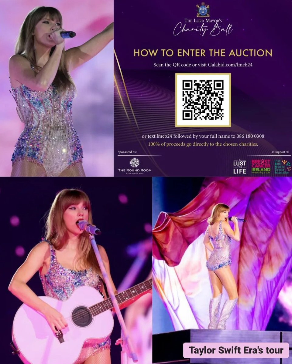 Today just got even bigger for the Swifties out there!! ✨ We have got 2 standing tickets to the SOLD OUT Taylor Swift Era's tour on Saturday 29th June in the Aviva Stadium, now available as part of The Lord Mayor’s Charity Ball Auction. 🎉