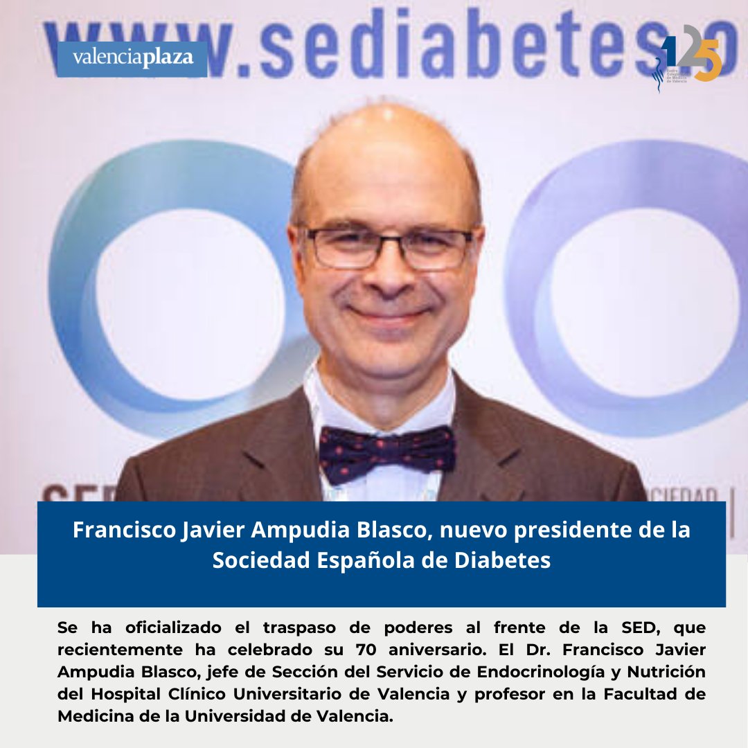 🥼👏 El Dr. Francisco Javier @AmpudiaBlasco, jefe de Sección del Servicio de Endocrinología y Nutrición del @GVAclinic y profesor en la @medicina_uv nuevo 𝐩𝐫𝐞𝐬𝐢𝐝𝐞𝐧𝐭𝐞 𝐝𝐞 𝐥𝐚 𝐒𝐨𝐜𝐢𝐞𝐝𝐚𝐝 𝐄𝐬𝐩𝐚ñ𝐨𝐥𝐚 𝐝𝐞 𝐃𝐢𝐚𝐛𝐞𝐭𝐞𝐬. @SEDiabetes  📰En una entrevista