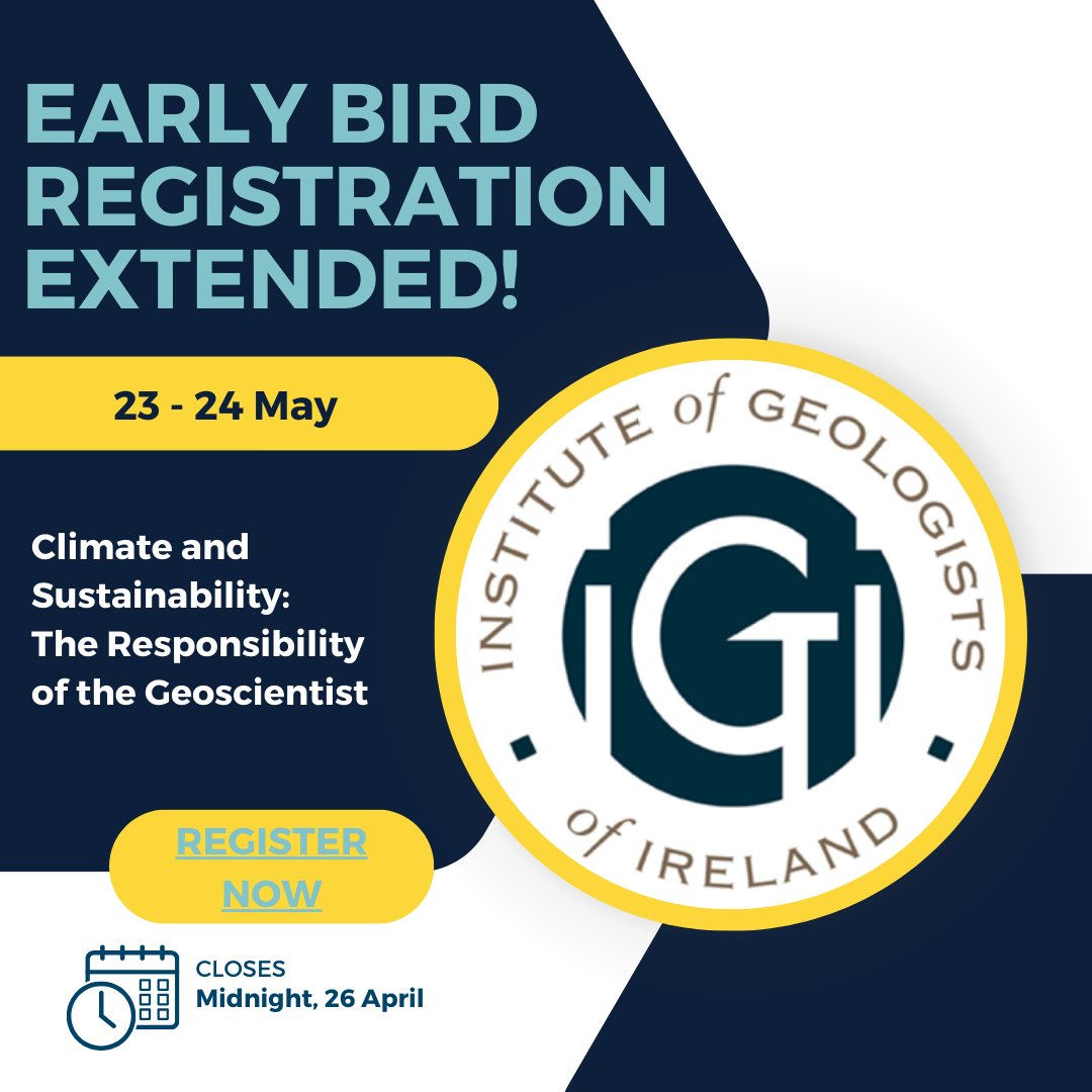 Exciting news! EARLY BIRD REGISTRATION EXTENDED for our @IGI_PGeo conference. Early Bird Registration now closes this Friday 26 April. Conference programme & reg link at igi.ie/conference-202… Join us for what will be an exciting & interesting conference on 23 / 24 May 2024.