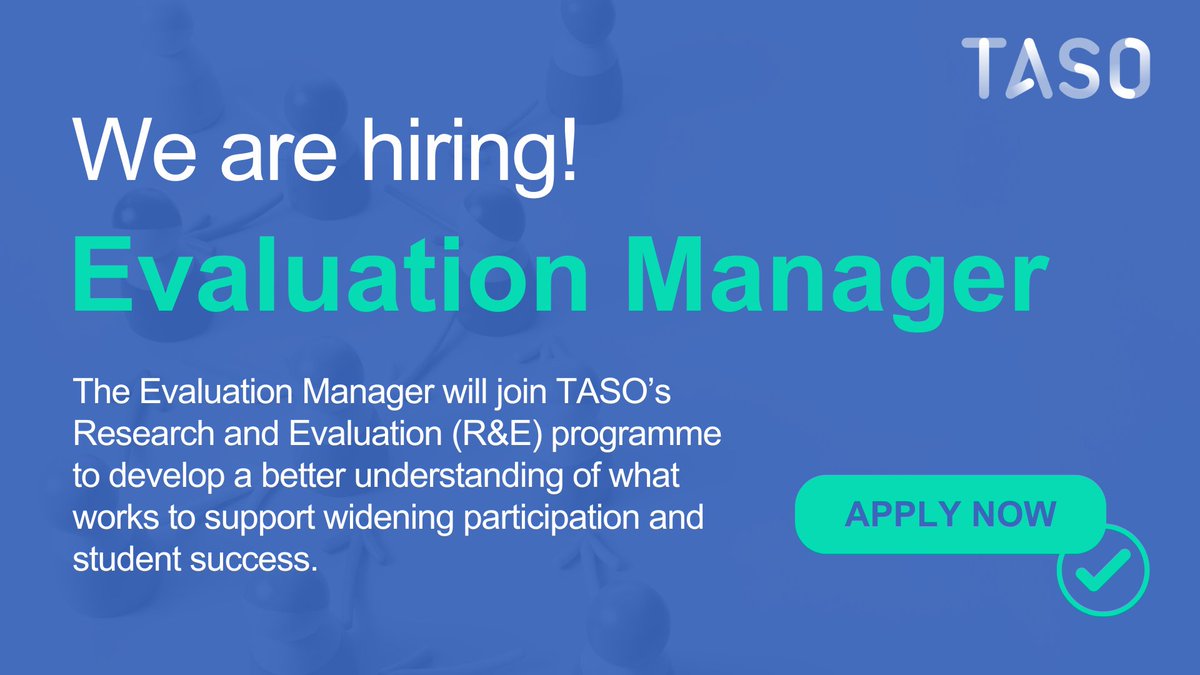 🌟 We're seeking an Evaluation Manager! Join our small, friendly team and help shape how colleges and universities evaluate their initiatives. 📅 Deadline: 20 May, 10:00 BST. Learn more and apply ⬇ taso.org.uk/about/careers/…