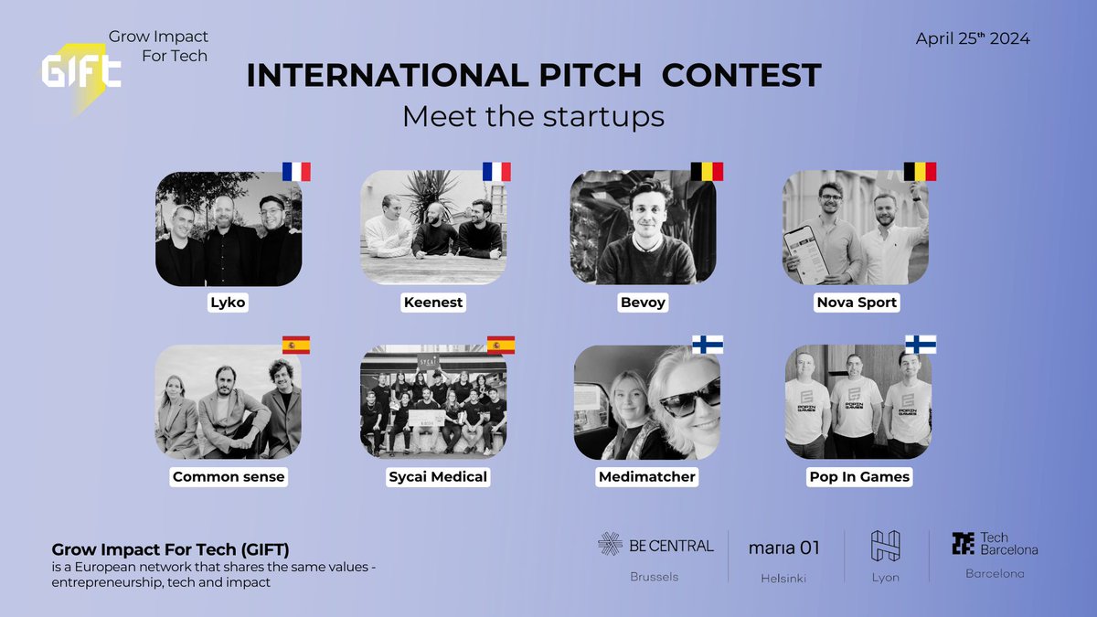 #GIFT's first European Pitch Contest is just 4 days away! Here are the 8 startups selected to pitch their projects in front of investors across Europe👇