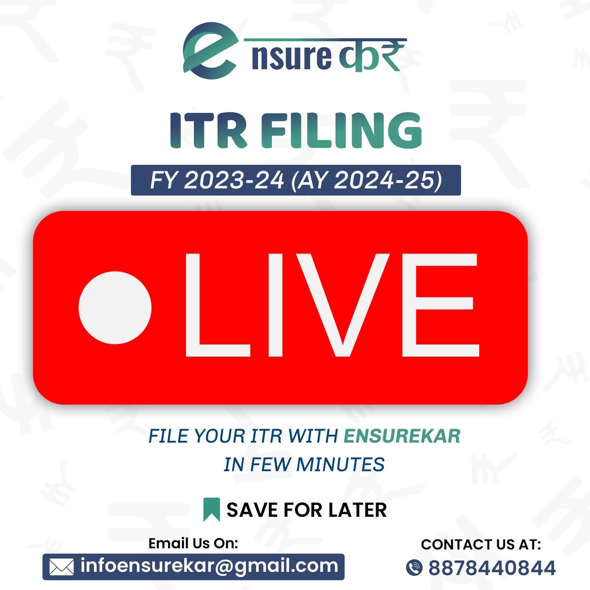 ITR Filing Blastoff! FY 2023-24 is here, and it's tax time! ⏰ Our user-friendly platform makes filing a smooth ride . Get started today & avoid the last-minute scramble! #incometax #income #itr #incometaxreturn #ensurekar #taxday