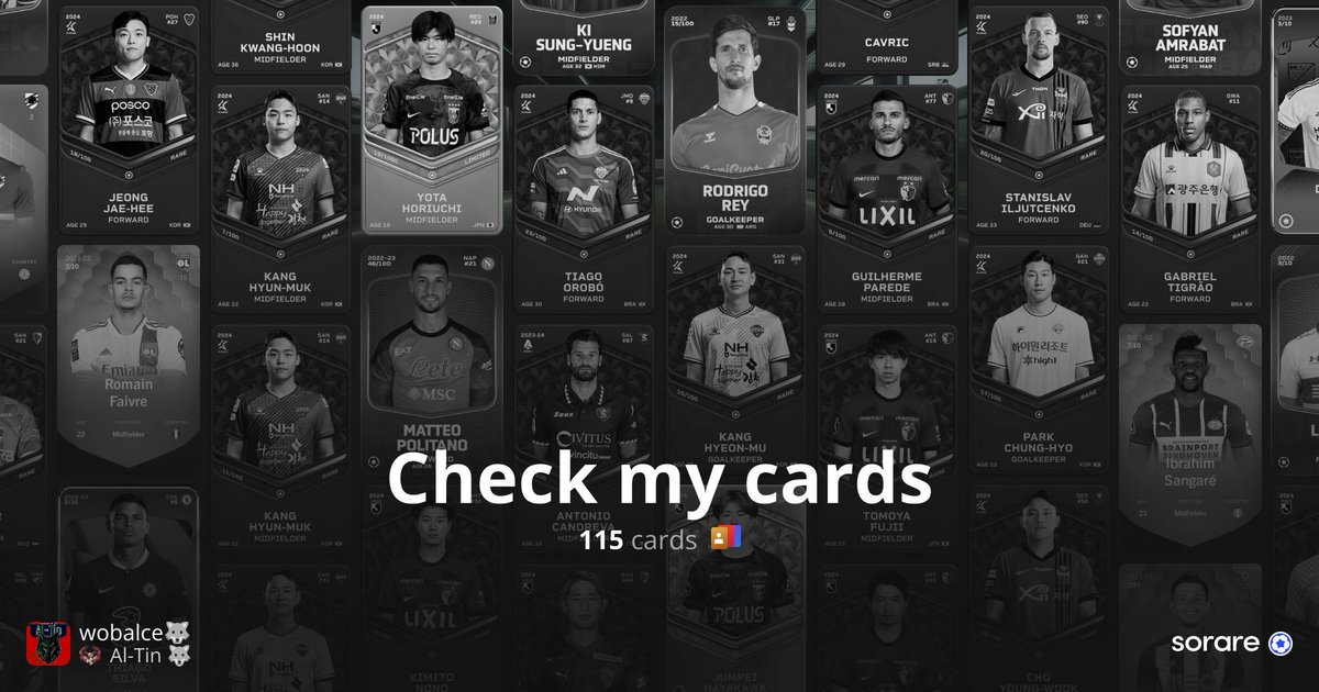 Check my gallery on #Sorare!
All cards on sale.
Accept trades, reach me for an evaluation of your offer.
Can buy cards aswell:
- lmds 70%
- rares 60%
- SR 4x rare 
Build your future team 🐺

#OwnYourGame