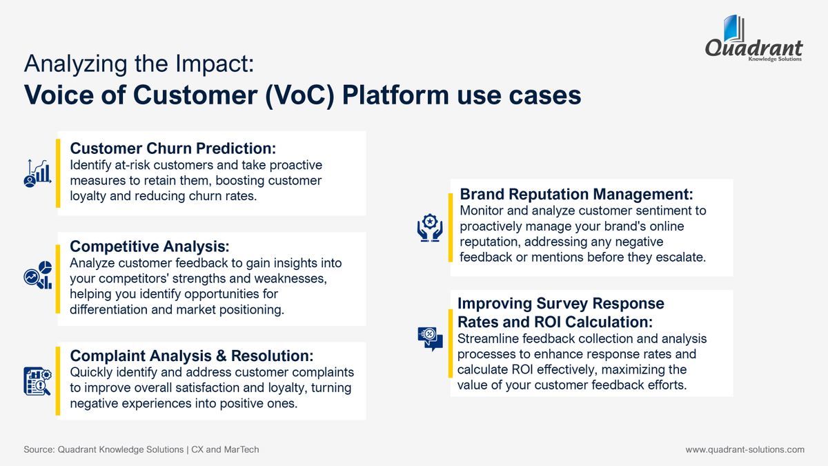 Voice of Customer (VoC) platforms provide valuable insights into customer needs and preferences, helping organizations enhance their products and services. This post explores how VoC platforms predict customer churn, improve survey response rates, resolve complaints, enhance