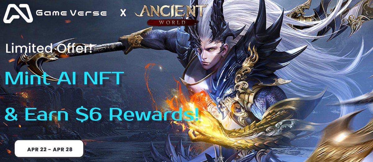🌟 Limited Time Only! 
💰 Mint an AI NFT &amp; get $6 FREE! 🎨

🔑 Your NFT unlocks staking &amp; in-game perks! Hurry, only for the first 2000! FCFS! 🚀

📅 Ends Apr 28 | 🏆 $12K Prize Pool
Start now: app.galxe.com/quest/0xGameVe…

#NFT #GameFi