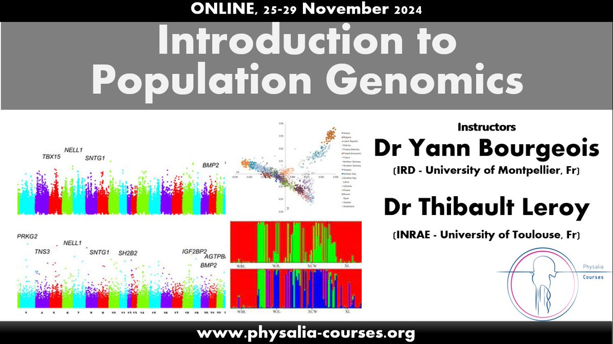🚨New Course Alert🚨

We are pleased to inform you that registrations are now open for our new #PopulationGenomics course with @TiBoLeroyInEn &amp; <a href="/bourgeois_yann/">Yann Bourgeois</a> in November.

Check it out: physalia-courses.org/courses-worksh…