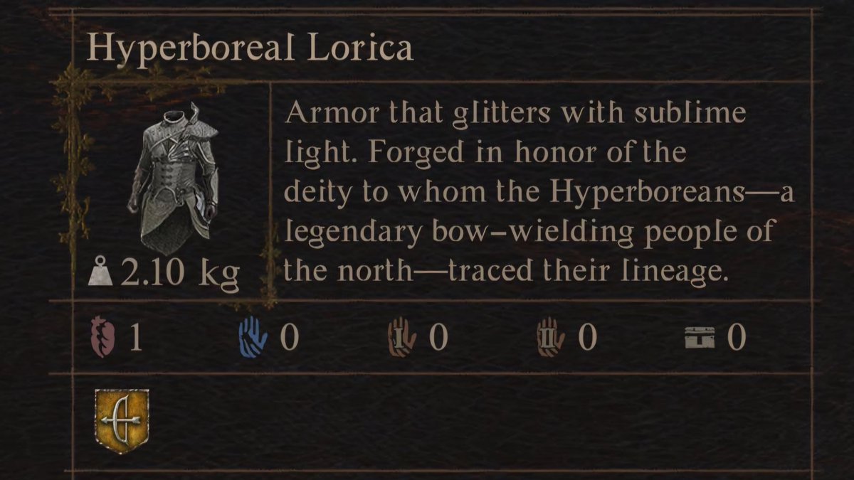 (1)Dragon's Dogma 2 Lore: There's a race of legendary bow-wielding people in the north called Hyperboreans. The description of the Hyberborean Lorica says they trace their lineage to some deity. #DragonsDogma2 #DD2