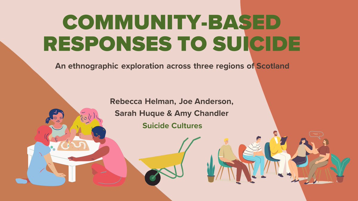 Next up we have Dr Rebecca Helman and Dr Joe Anderson from @suicidecultures presenting 'Community-based responses to suicide: An ethnographic exploration across three regions of Scotland'.