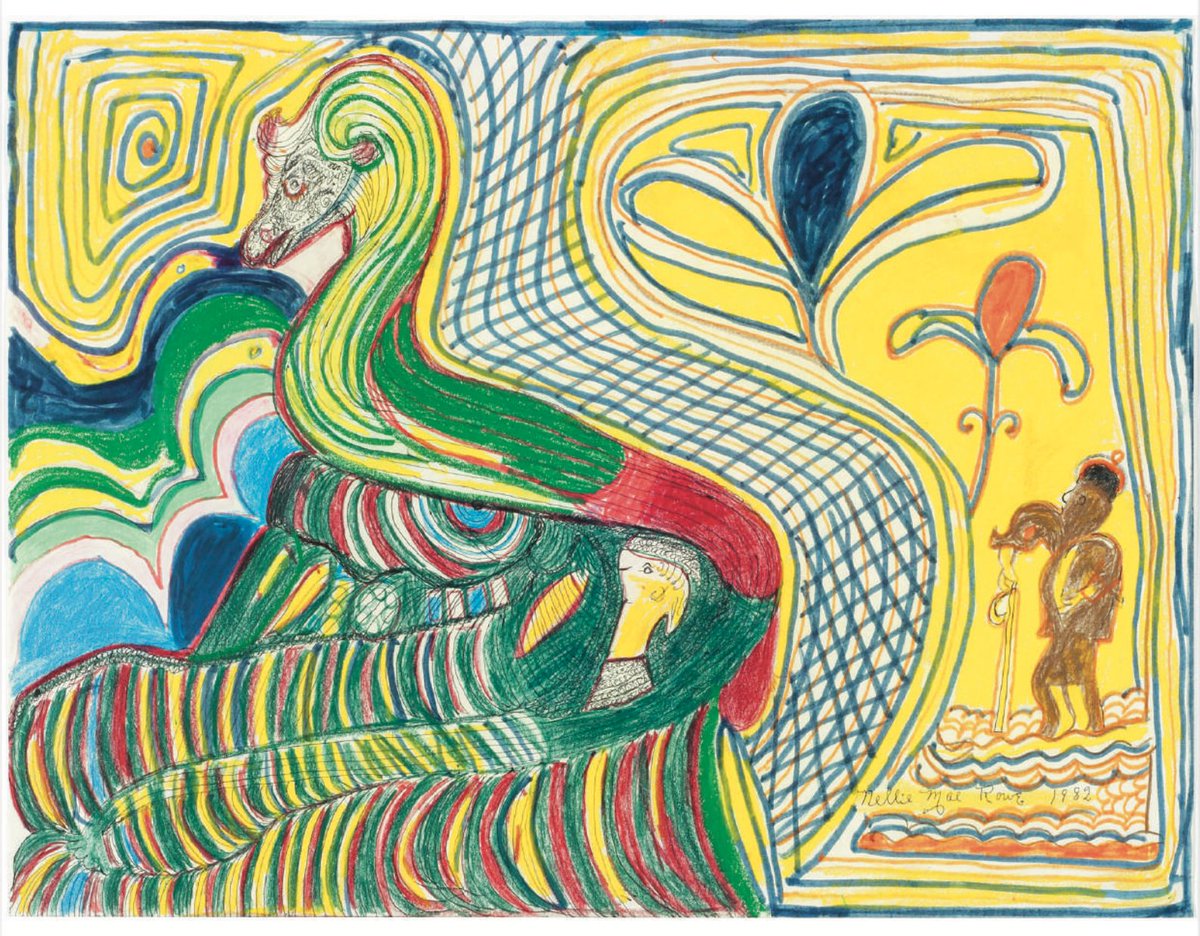 In Raw Vision 118 we examine what is considered one of Nellie Mae Rowe's final masterpieces before her passing in 1982. 
rawvision.com/products/issue…

#NellieMaeRowe #outsiderart #artbrut #selftaughtart #drawing #rawart #artmagazine #rawvision #rawvisionmagazine