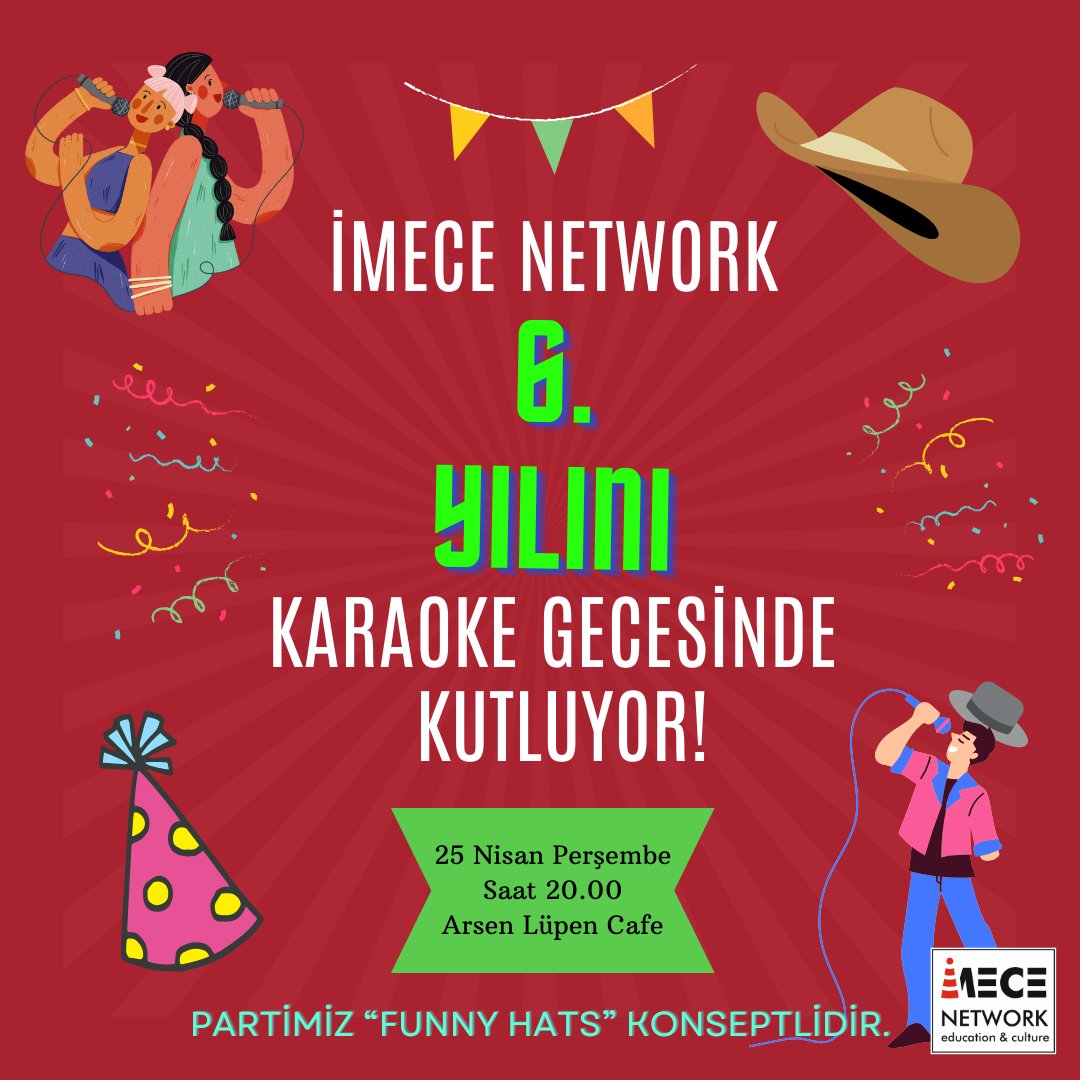 6 yılı geride bırakırken, beraber geçirdiğimiz yüzlerce anıyı 'Funny Hats' konseptli karaoke gecemizde anıyoruz.

25 Nisan Perşembe günü saat 20.00'da seni de Arsen Lüpen'e bekliyoruz.

Şapkanı getirmeyi unutma :)  

forms.gle/i94Z2vwofPGtpq…

#imecenetwork #imece #doğumgünü