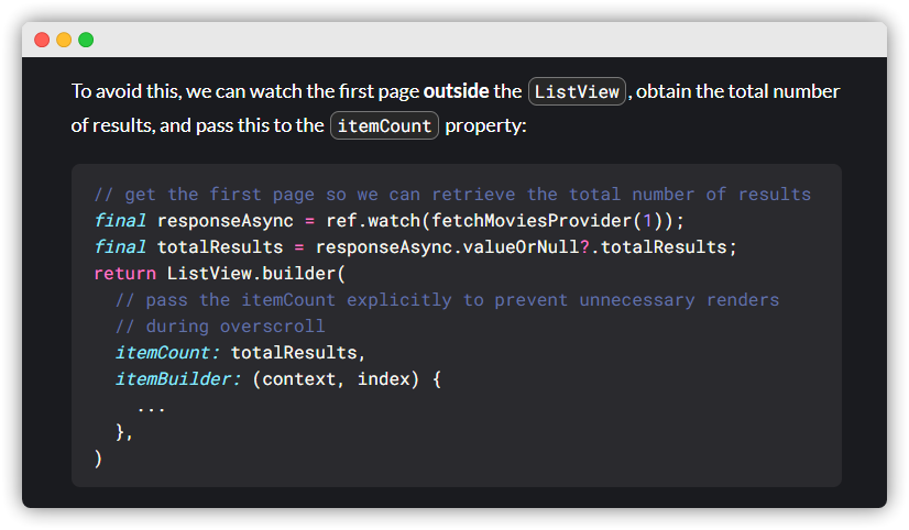 doesn't attaching itemCount limit the result to just that length in a listviewbuilder? or what am I missing? @biz84