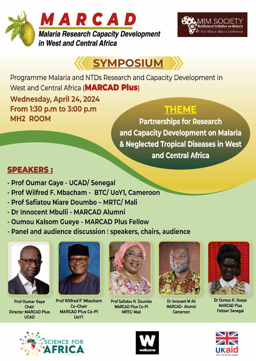 We are pleased to announce that MARCAD Plus will organize a symposium on ''Partnership for Research and Capacity Development on Malaria & Neglected Tropical Diseases in West & Central Africa'' during #MIM2024 Conference @MIM_PAMC Wednesday April 24 @SciforAfrica #WorldMalariaDay