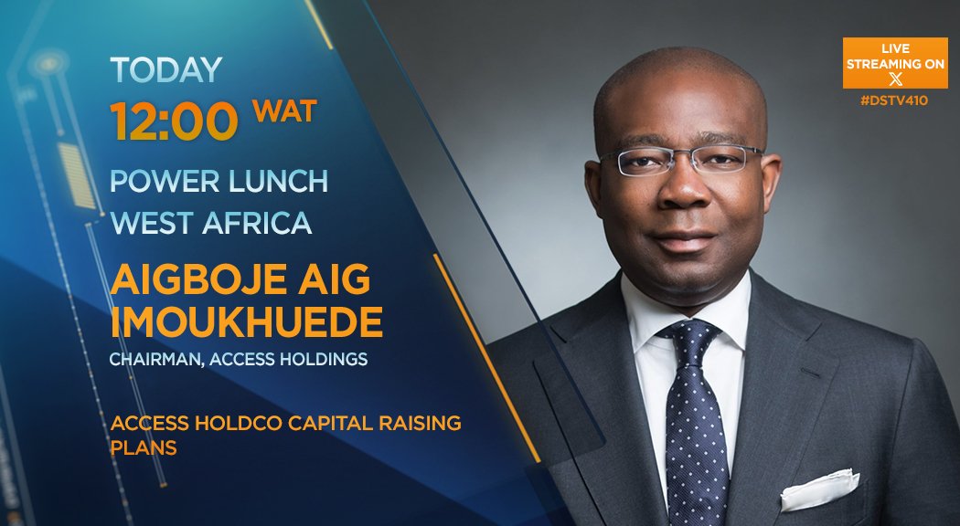 [WATCH] Today on #PLWA: Access Holdco capital raising plans. Aigboje Aig Imoukhuede, Chairman @myaccessbank, joins us for more. Tune into #DSTV410 at 12h00 WAT for more or watch the livestream on X.