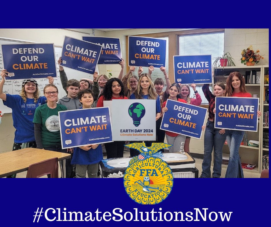 CleanAirMoms_WI's tweet photo. Happy #EarthDay2024 from the Future Farmers of America club! #ClimateSolutionsNow #DefendOurClimate #ClimateActionNow @POTUS @SenBaldwinGSPP @RepMarkPocan @RepGwenMoore  @actonclimateUS @CleanAirMoms https://t.co/tb7vQ8WTGd