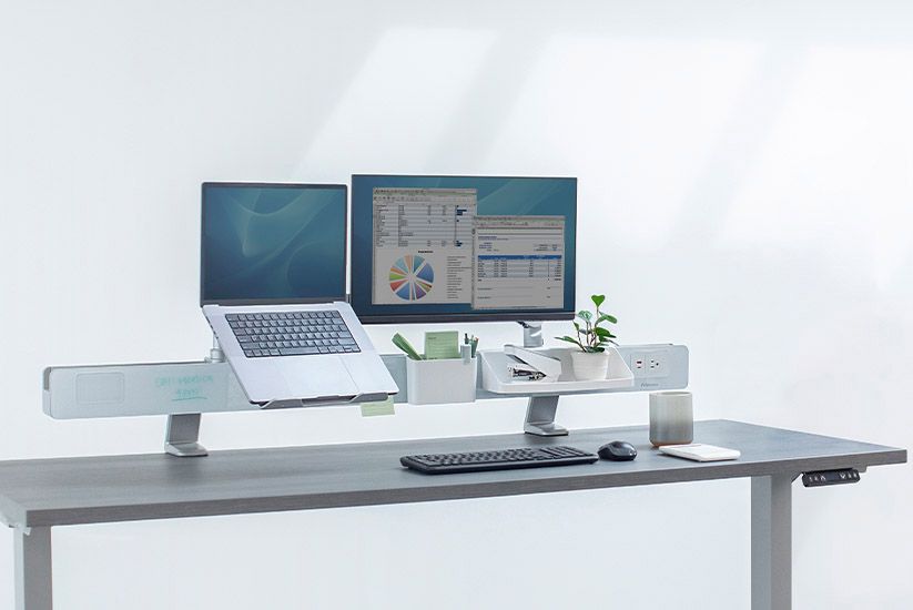 VelocityBP's tweet photo. Rising Loft™ by Fellowes is engineered for workspace maximization, featuring integration of glassboard, power, and cord management. Customize with best-in-class accessories like monitor arms and laptop holders. Learn more: sales@velocitybp.com https://t.co/8HhoQjZMrt