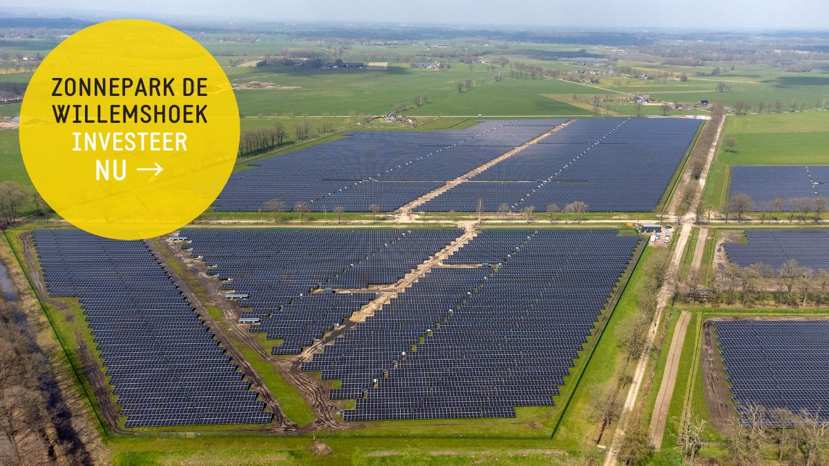 ☀️ 66.465 zonnepanelen bij Zonnepark de Willemshoek. 

Je kunt nu investeren in de obligatielening van Zonnepark de Willemshoek met een vaste rente van 7% per jaar. In combinatie met <a href="/Greenchoice/">Greenchoice</a> is het rendement gemiddeld 7,6% per jaar. 

Investeer via: zonnepanelendelen.nl/willemshoek/