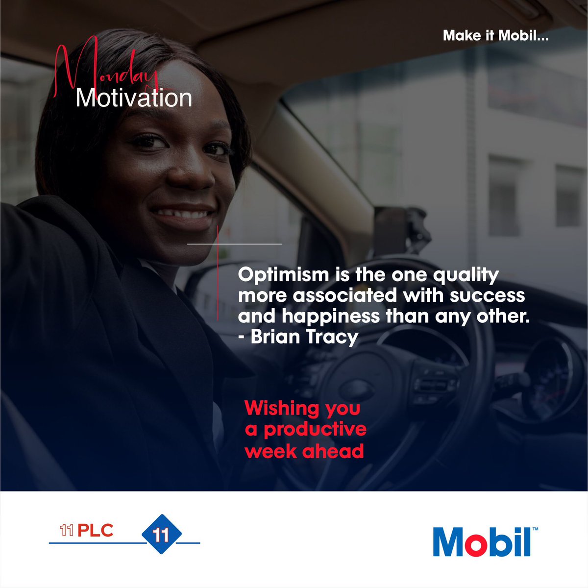 Positivity is the key to unlocking success and happiness in life.
Have a productive week ahead!

#mondaymotivation #mobillubricants #mobilinnigeria