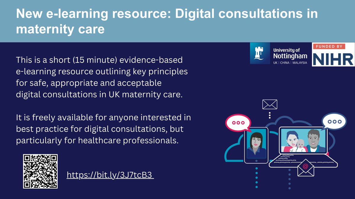 We are delighted to share our new (and free!) e-learning resource on #digital consultations in #maternitycare! Based on the ARM@DA project findings, this short e-learning can help to support best practice. nottingham.ac.uk/helmopen/rlos/… #digitalmaternity