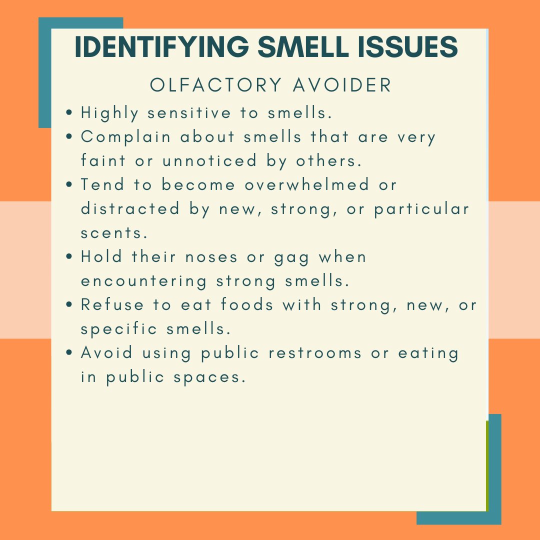 Learn more about how smell issues can appear as an olfactory avoider!

twentyonesenses.org/about-the-sens…

#TwentyOneSenses #olfactorysystem #senseofsmell