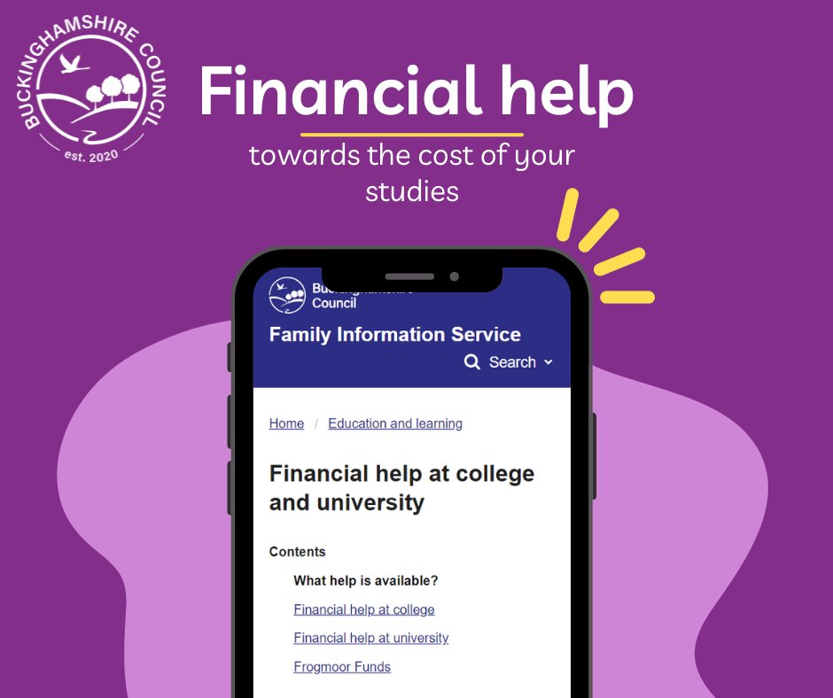 Do you have a young person at college or university? Did you know they may be able to get help towards the cost of their studies? Find out more 👇 familyinfo.buckinghamshire.gov.uk/education-and-…