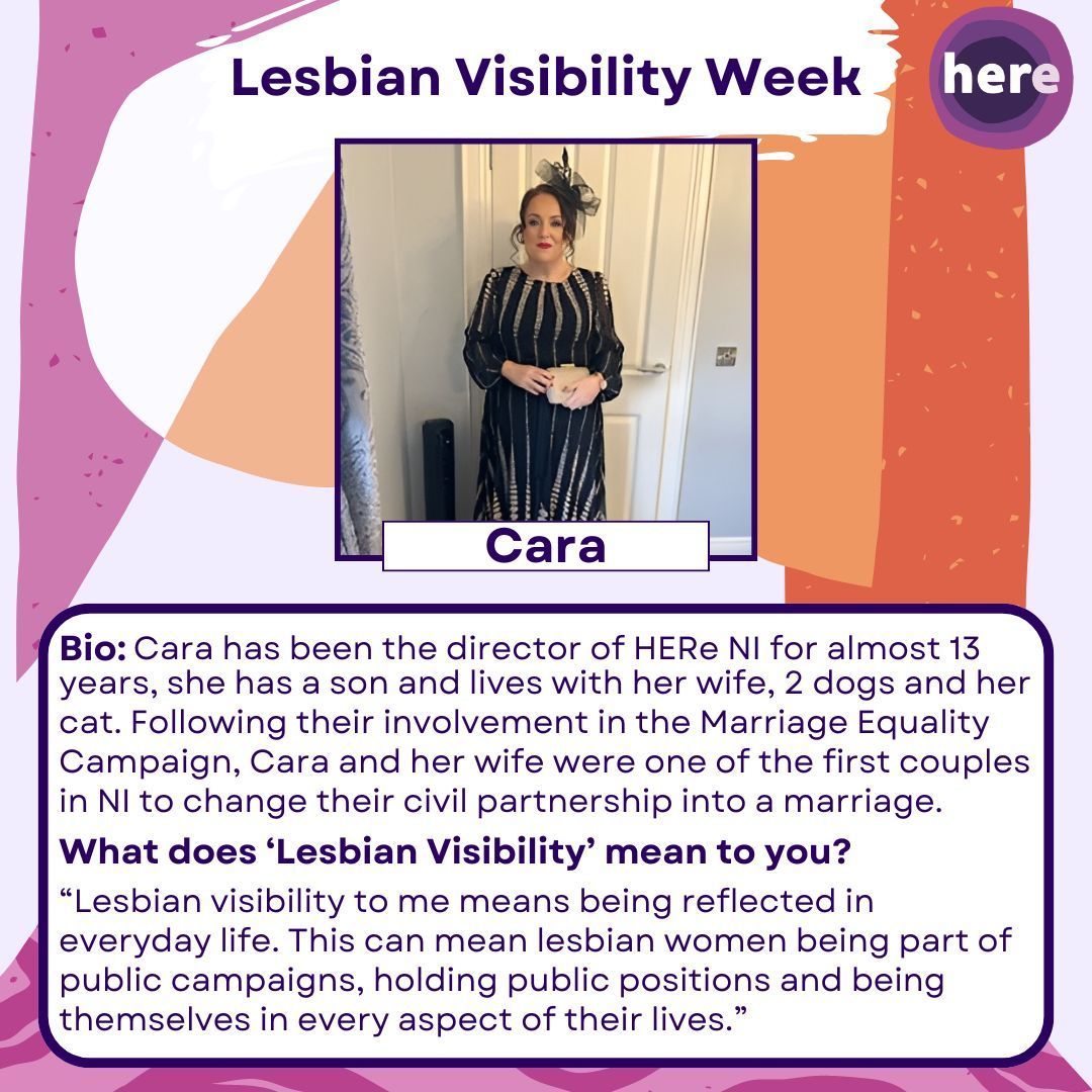 This week is Lesbian Visibility Week! To celebrate #LesbianVisibilityWeek some HERe NI staff and board members are sharing what lesbian visibility means to them! Cara is getting the ball rolling on day 1 of #LVW24 !