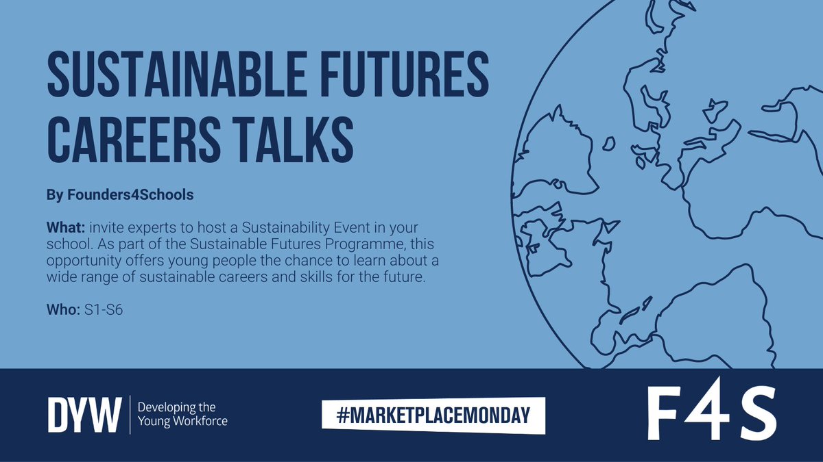 Educators 📢 Sustainable Futures is a free careers programme for that prepares young people for working in a future green economy. Why not host a Sustainability Event at your school? Learn more: ow.ly/Hot150QVCMm.. #MarketplaceMonday #DYWScot #EarthDay @Founders4School