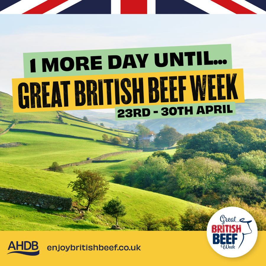 Just one day to go until #GreatBritishBeefWeek24 starts on #StGeorgesDay. We'll be celebrating #NaturallyDeliciousBeef throughout the week. Stay tuned for updates! #GBBW24
