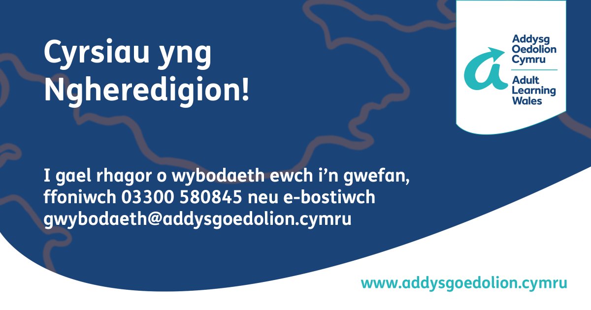 Cliciwch yma i weld ein cyrsiau cyfredol sydd ar gael yng Ngheredigion: ow.ly/Jv9j50RjNFt #addysgoedolioncymru #cymru #ngheredigion #cyrsiauoedolion #addysgoedolion