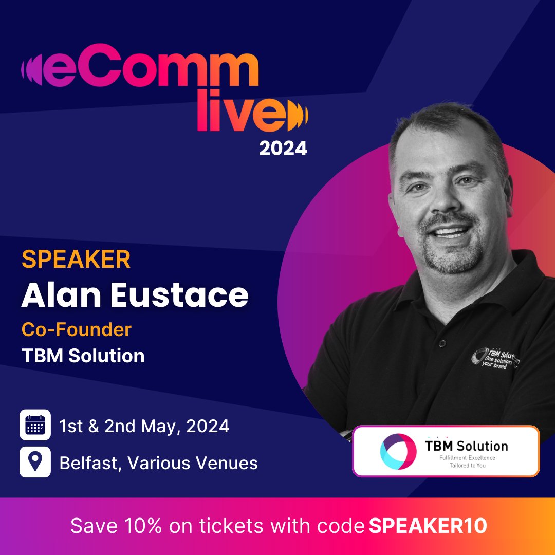 eComm_Live's tweet image. Speaker announcement for eComm Live 2024! 📢

Alan Eustace, Co-Founder of TBM Solution is speaking at eComm Live in Belfast. 🙌

Final tickets remaining, book your place today at hubs.ly/Q02tzR-T0🎫

#eCommLive #eCommerce #eCommerceBusiness #eCommerceEvent