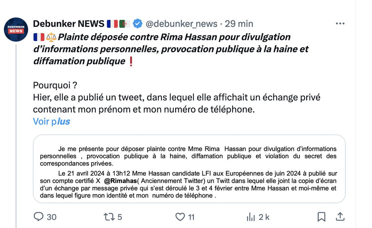 La députée @FranceInsoumise , @RimaHas visée par une nouvelle plainte 😅
L'infatigable activiste Radia Ayad attaque la pro-hamas Rima Hassan pour divulgation de données personnelles.
🤣 L' hôpital qui se fout de la charité 😂😂😂
Continuez comme ça les filles 😄
BTA