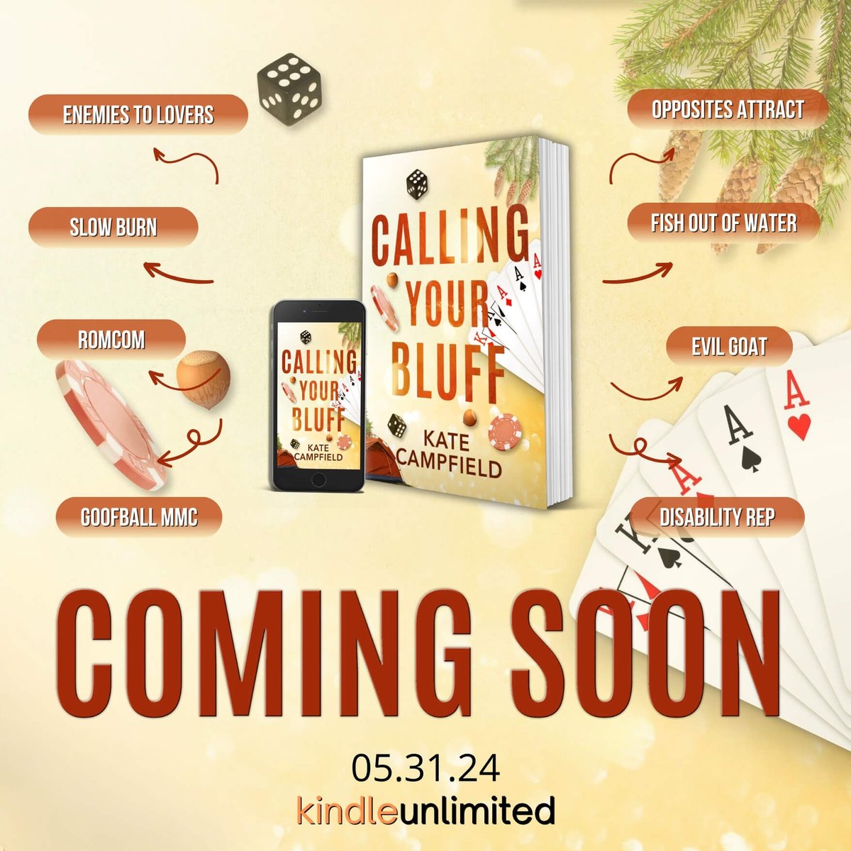 ✨PREORDER NOW✨ 

CALLING YOUR BLUFF by #kcampfield is coming May 31

#PreOrder 
amzn.to/3Jovo7s

#preordernow #enemiestolovers #kindleunlimited #katecampfield #oppositesattract #romcom #disabilityrep #newbookalert  #spicyromance #theauthoragency @theauthoragency