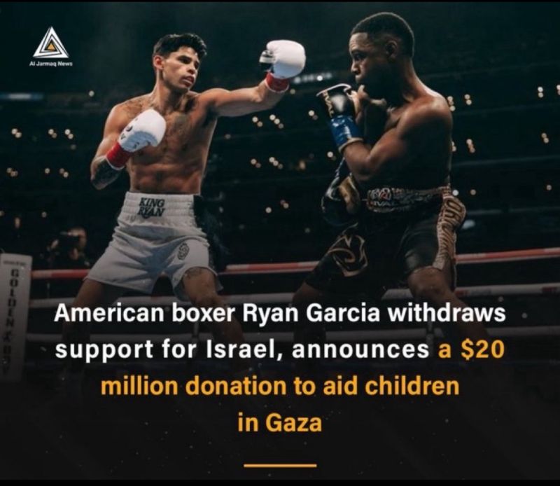 #American #Boxer @RyanGarcia withdraws his #support for #Israel and announces a #Donations of $20 #million to help children in the #Gaza #GazaStrip

#StandOutinPerformance 
Thankyou for #StandingWithTheOpressed 🙏
#StandWithPalestine