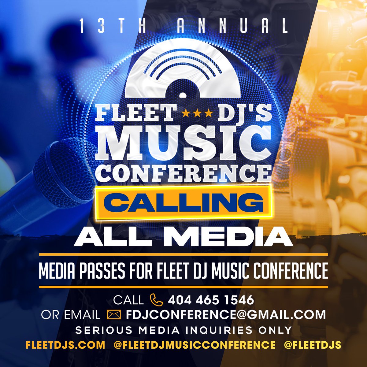 Lights Camera Action....it’s about to be a movie 🎥📸Y’all for the 13th annual @fleetdjmusicconference being held July 18th-22nd in Orlando, Florida and we are looking for SERIOUS MEDIA PERSONAL ONLY To get your Media Passes, you gotta get with us. This is an event you don’t