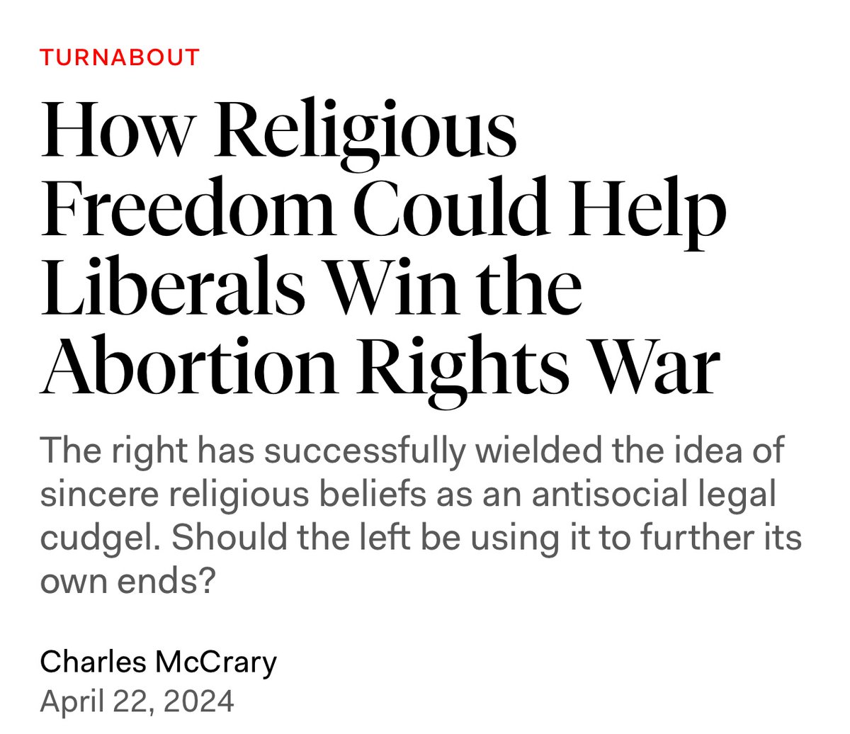 I’ve been making this argument for the last 5 years — that religious freedom can be used as a means for furthering the Left’s own ends: newrepublic.com/article/180531…