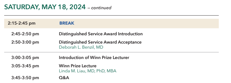 #dcvax $nwbo #gbm 

Just the start of many awards being presented to the brilliant Linda Liau....

The Society of Neurological Surgeons HOSTED BY: 115TH ANNUAL MEETING — MAY 18-20, 2024 —

Winn Prize Lecture - Linda M. Liau, MD, PhD, MBA

H. Richard Winn, MD Prize

In 2007, the