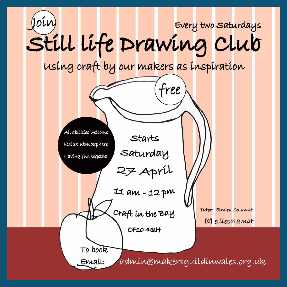 MakersWales's tweet photo. Starting this weekend! Our NEW feel good Saturday Still Life Social Drawing Club, using craft from the gallery as inspiration, join Elmira as we sketch the morning away! Open to all!
11am, 27 Apr - Every other Sat
https://t.co/CeBsuZgaEH @TigerBayWorld https://t.co/LFrC8W4TTi