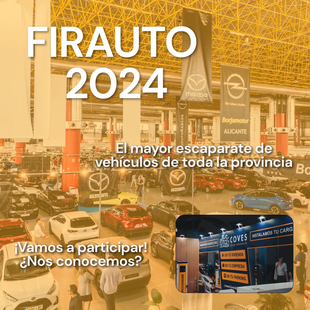 Nos vemos en FIRAUTO &amp; EXPOCAR 2024

La mayor exposición de vehículos eléctricos en la provincia de Alicante.

🗓 Del 10 al 12 de mayo

📍En <a href="/IFA_FiraAlacant/">IFA | Fira Alacant</a>

ℹ️ Más información: CovesEnergy.com

#firautoexpocarmayo2024