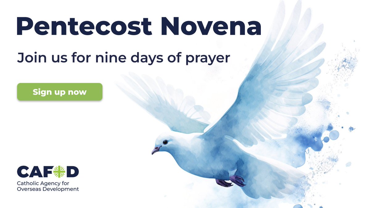 Join in nine days of prayer to ask God to prepare us to receive the Spirit so that our courage, hope and joy may be renewed. Between 10-18 May we'll be sending out the Pentecost Novena as daily emails. You can sign up here ⤵️ cafod.org.uk/pray/prayer-re…