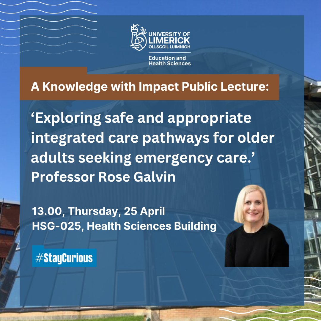 Join us at this Thursday's EHS Knowledge with Impact lunchtime lecture with Professor Rose Galvin. Full information and registration: ul.ie/ehs/events/ehs… #StayCurious