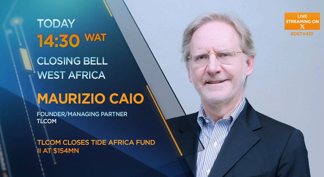 [WATCH] Today on #CBWA: TLCOM closes Tide Africa Fund II at $154MN. Maurizio Caio, Founder/Managing Partner @TLcomCapital, joins us to discuss more. Tune into #DSTV410 at 14h30 WAT for more or watch the livestream on X.