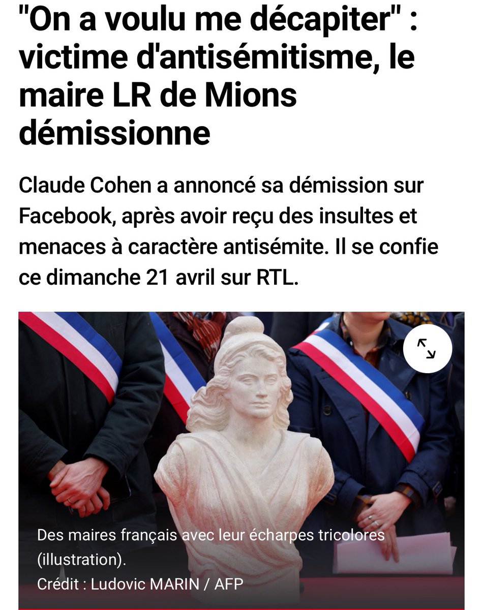 Mon total soutien à Claude Cohen, maire de #Mions, qui démissionne face au torrent de haine antisémite dont il est victime. Il est parfaitement inacceptable de voir à quel point l’#antisémitisme s’est banalisé ces dernières années en France, sans aucune réaction de la Justice ou