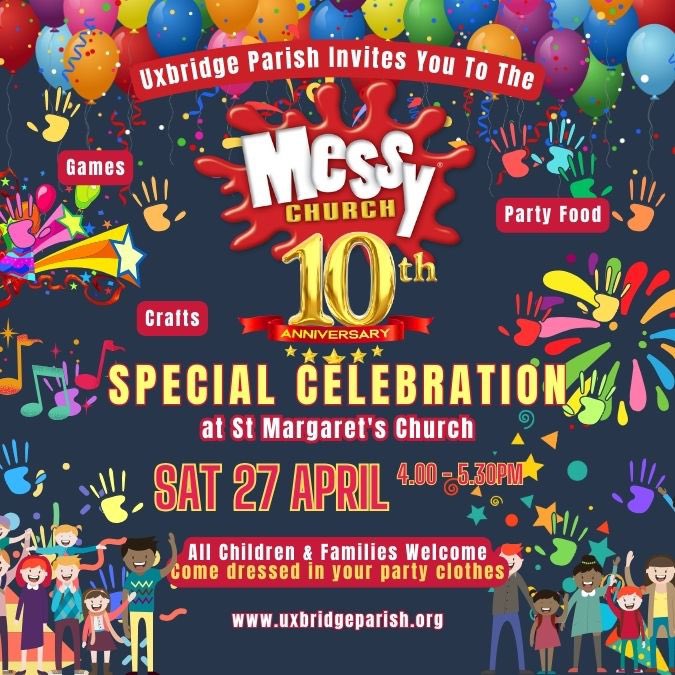 Celebrating 10 years of Messy Church with a special celebration on Saturday at St Margaret’s Church in Uxbridge 😀🎉