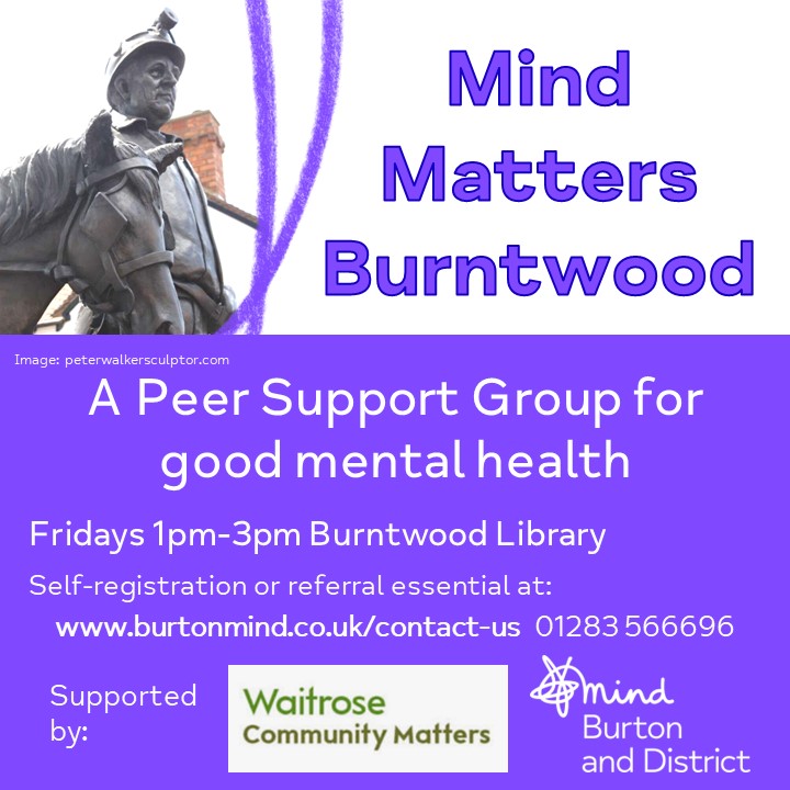 We have spaces on our Mind Matters Burntwood Peer Support Group:
burtonmind.co.uk/adult-support-…
'I walk in, but I float out!'
You can register your interest here:
burtonmind.co.uk/contact-us
#Burntwood @Mind @burntwoodtowncouncil