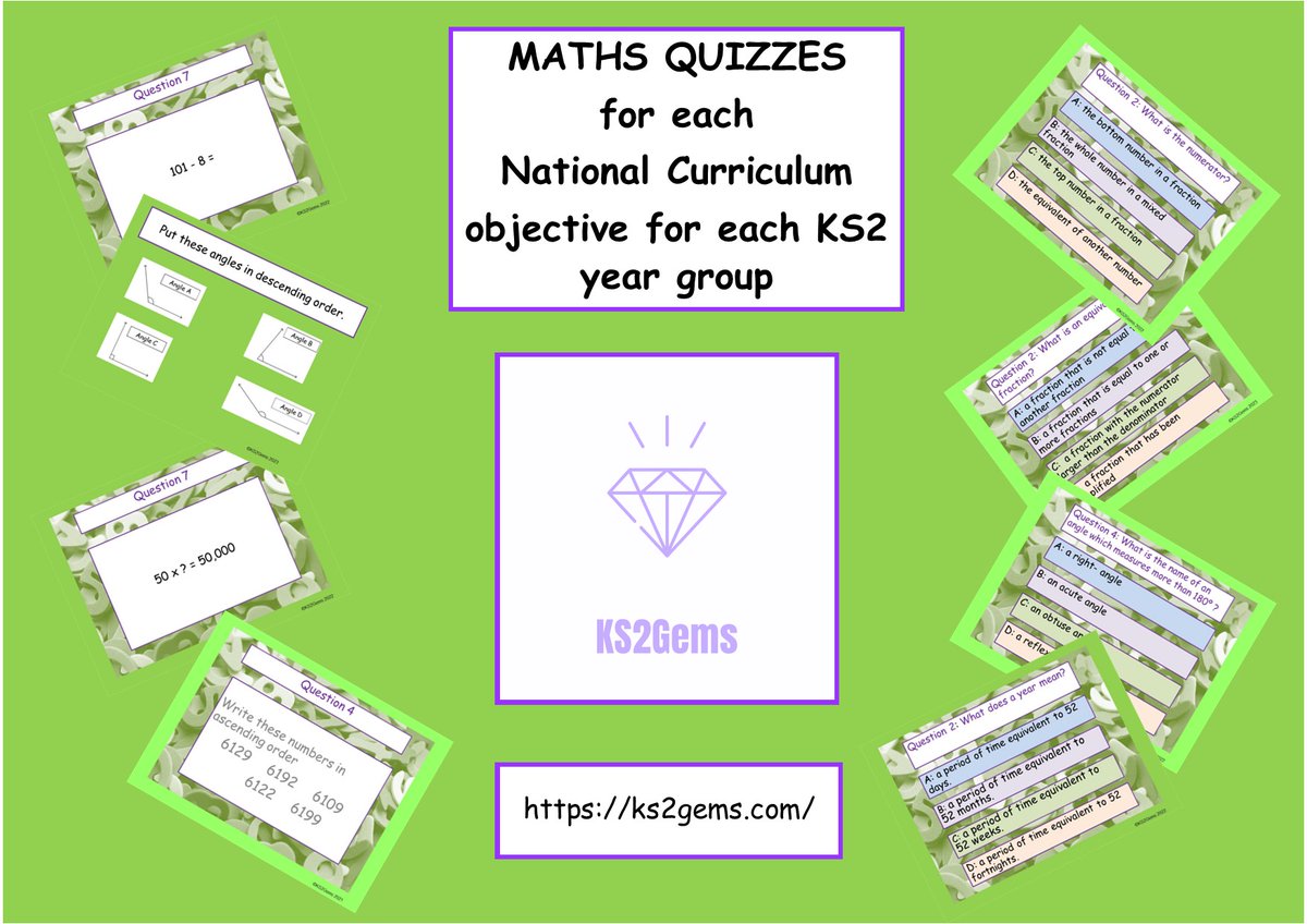KS2 MATHS
Do you know about our Maths quizzes?
Low stakes Maths quizzes which match NC objectives for each year group & include vocabulary quizzes.
Let us help you!
FREE samples
ks2gems.com/?page_id=216&p…
#primaryteacher #Y6 #KS2 #Y4 #Y5 #ECT #y3 #Primary #PrimaryMaths
