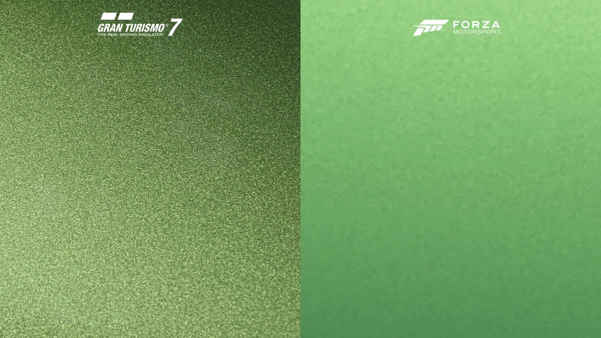 Interesting, this is the same manufacturer color for each car, also set at the same time of day. This is how both developers simulate metallic paint, using the same field of view (FOV).

#GranTurismo7 vs #Forzamotorsport
