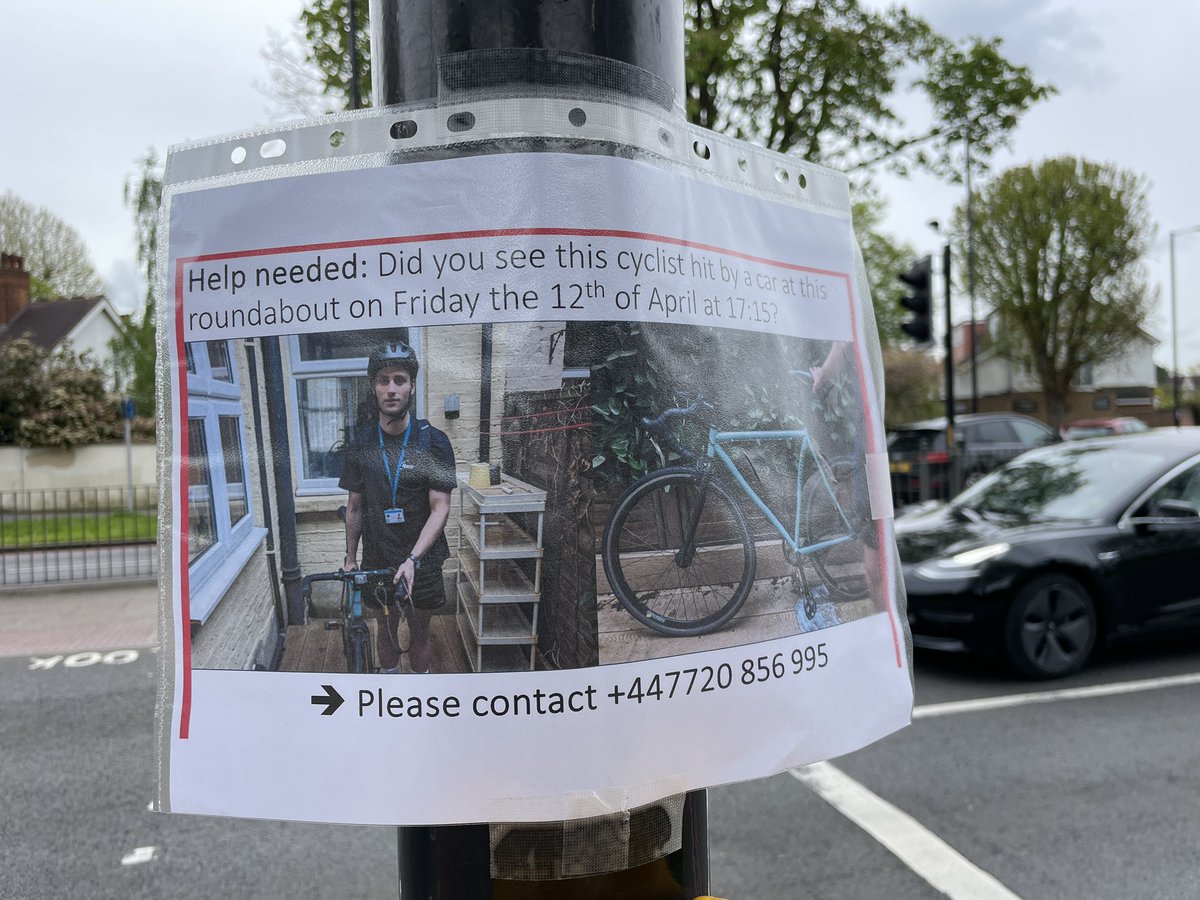 Anybody? Just saw this posted on the A316 roundabout at the ColePkRd crossing. Hope the guy is ok. @RichmondCycling @London_Cycling - works have been promised at this roundabout for yrs for safer #walking #cycling. Hopefully soon. 🙏🏻