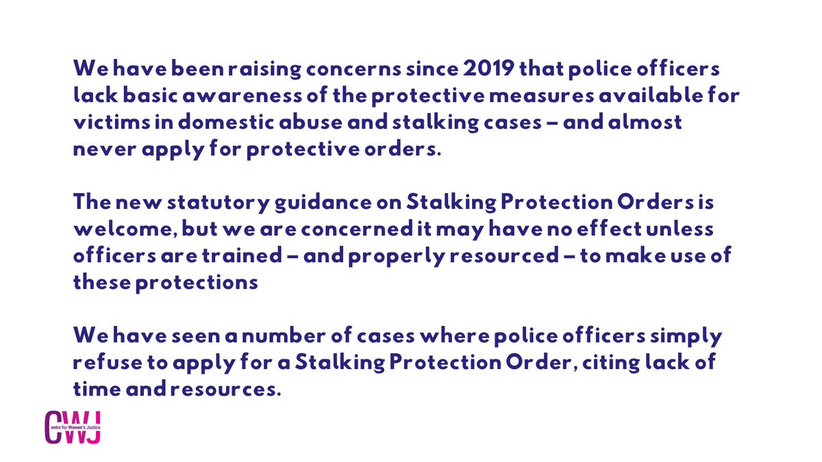 The new statutory guidance on Stalking Protection Orders is welcome, but it may have no effect unless officers are trained – and properly resourced – to make use of these protections. We highlighted this issue in our super-complaint: ow.ly/cCIl50RkYLt