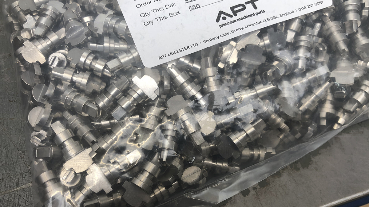 A stainless steel valve component, expertly mill-turned, is prepped and set to delivered to a pneumatic engineering sector client. #StainlessSteel #APTLeicester #Pneumatic #TurnedComponents #Valve #CNCturning
