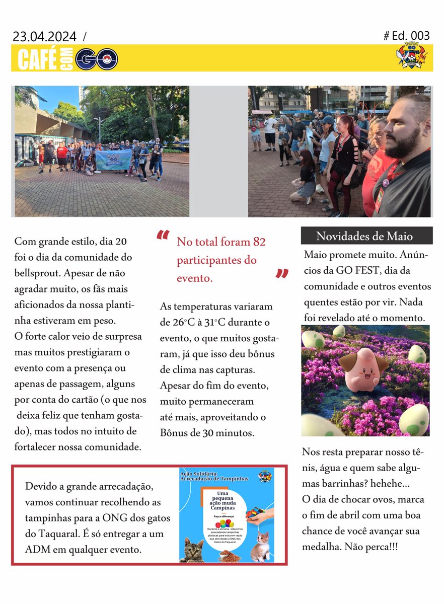 Segunda cedo, bom começar com um jornal da semana!!!

#pogo #pogocps #pogocampinas #pokemongo #nianticcampfire #campfire #bellsprout #diadacomunidade #communityday #communitydaypokemongo #evento #Campinas #centrodeconvivencia #praçaimprensafluminense